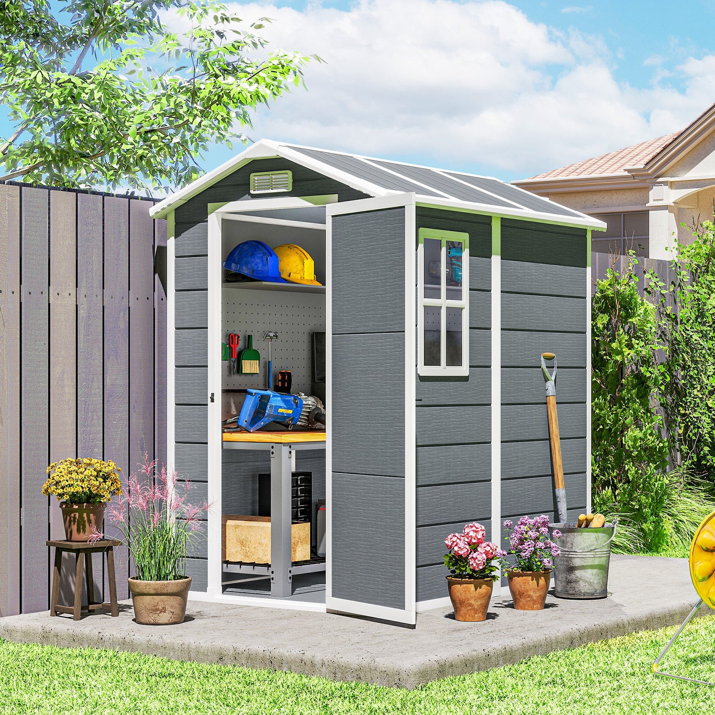 6 ft x 4 ft Plastic Storage Shed with Floor, Gray