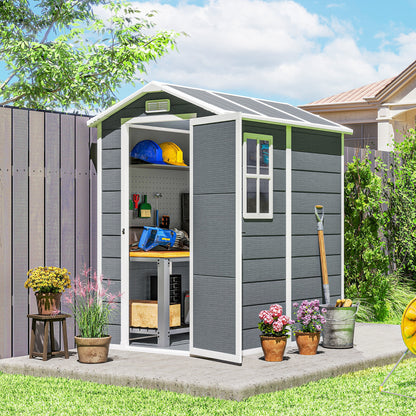 6 ft x 4 ft Plastic Storage Shed with Floor, Gray