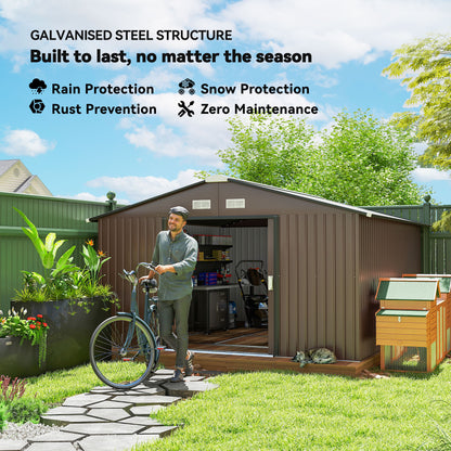 11.20 ft x 12.70 ft Metal Shed with Foundation Kit, Brown