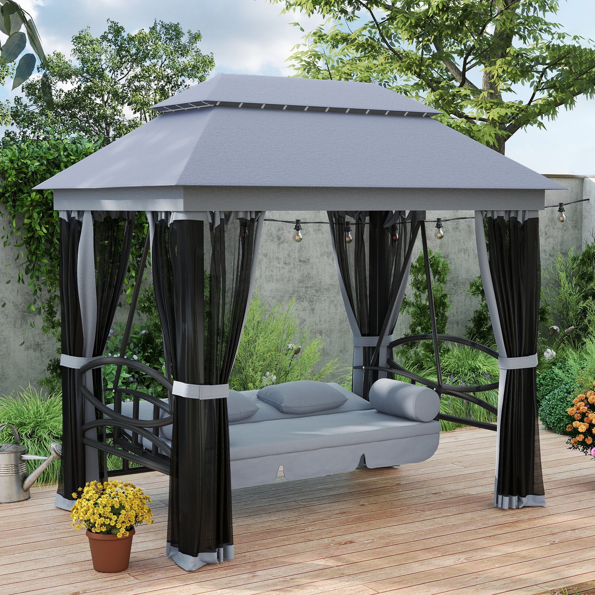100.80 in x 67.80 in Metal Gazebo with Floor, Gray