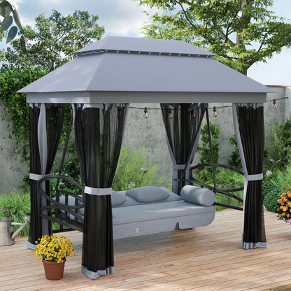 100.80 in x 67.80 in Metal Gazebo with Floor, Gray