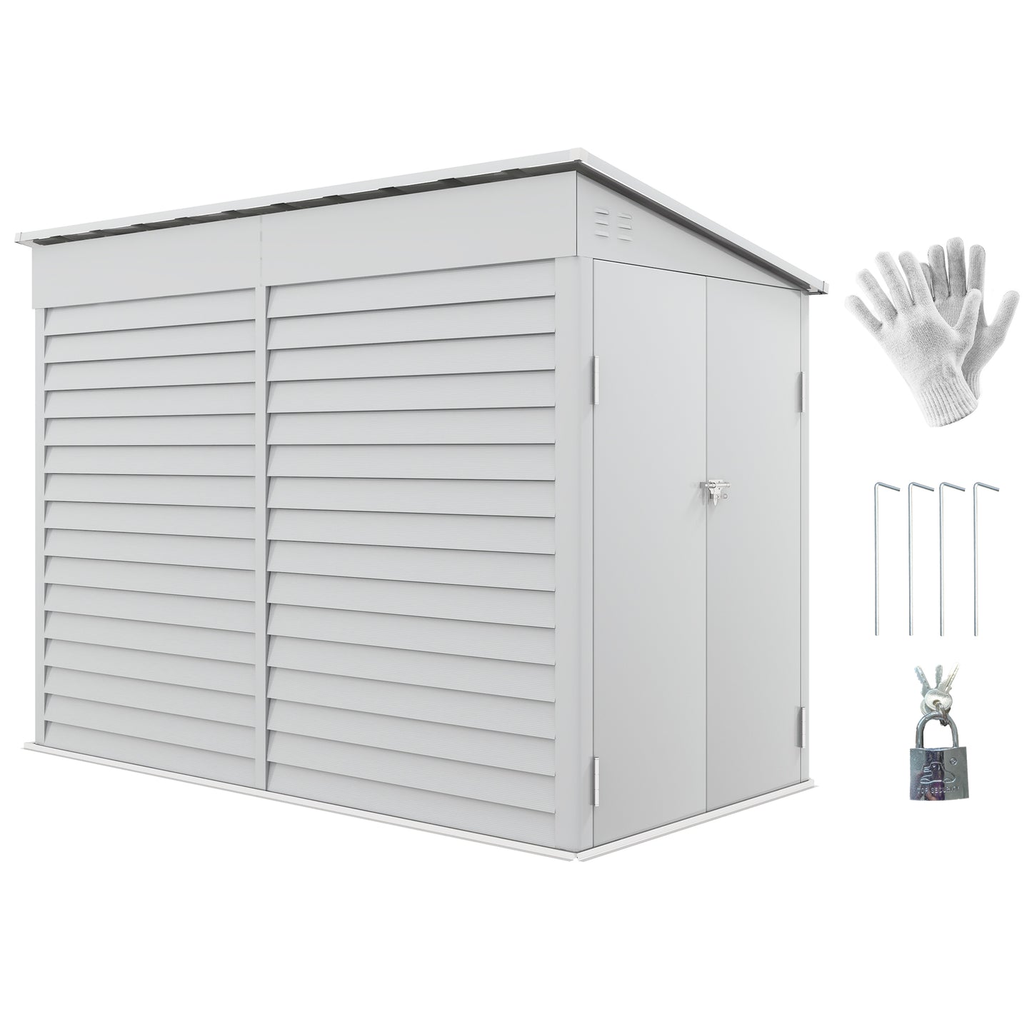 4.6 ft x 9 ft Metal Garden Shed with Foundation Kit, White