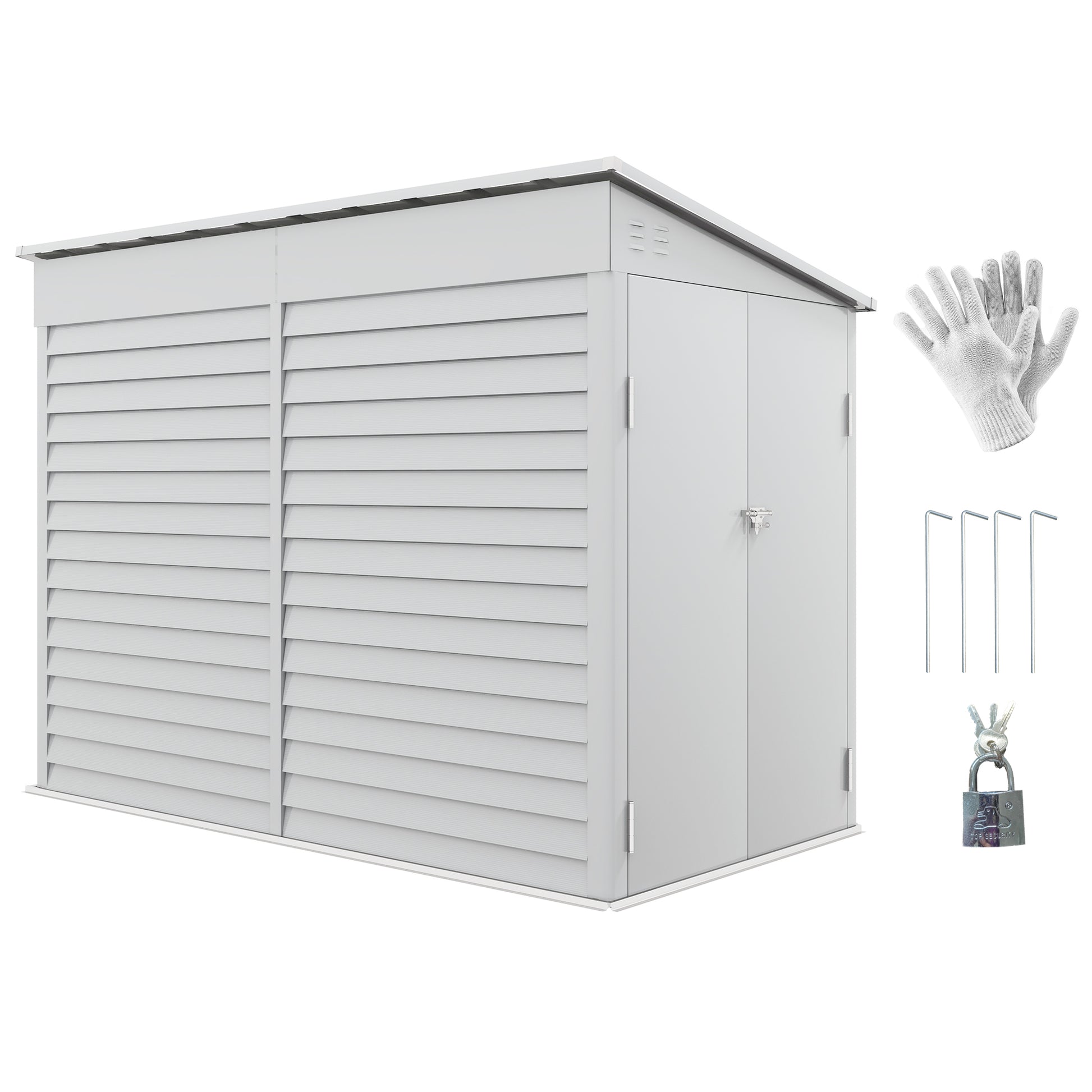 4.6 ft x 9 ft Metal Garden Shed with Foundation Kit, White