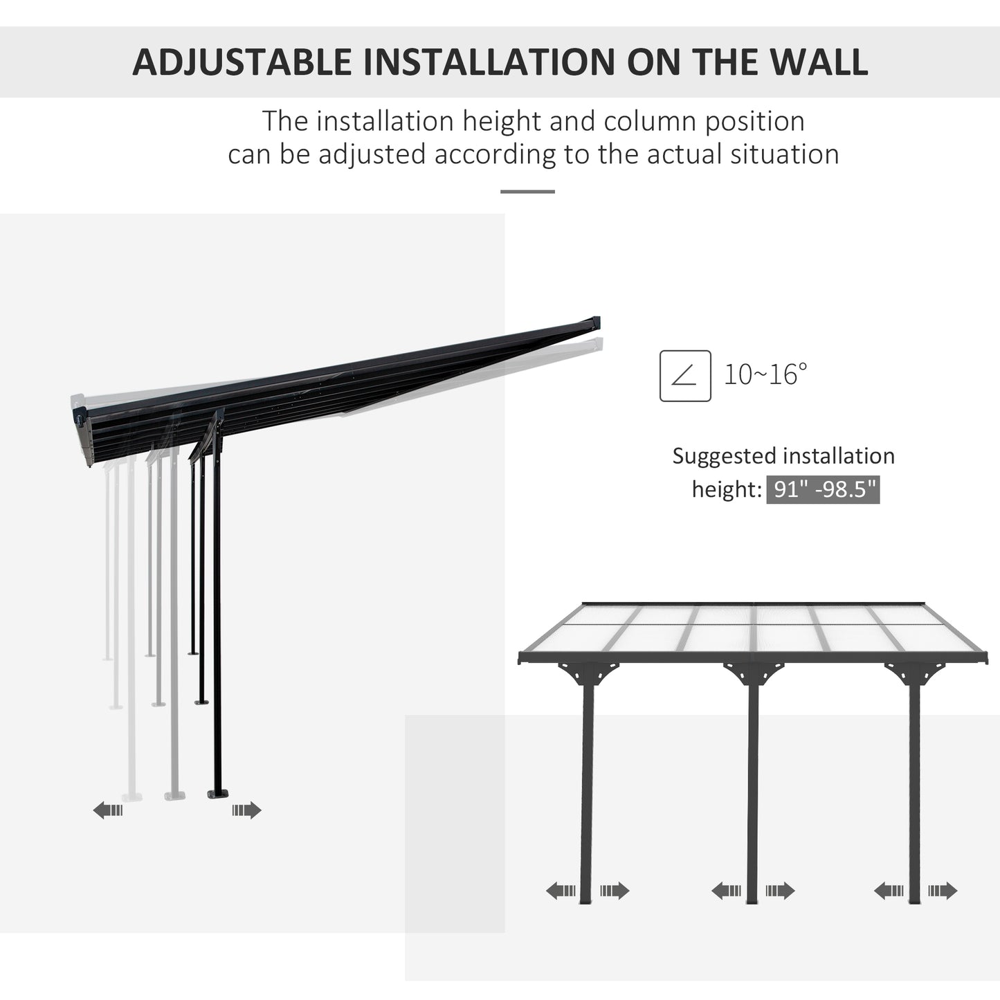 12 ft x 10 ft Aluminum Gazebo with Adjustable Height, Gray