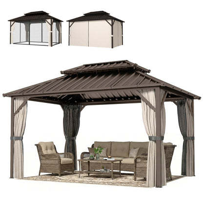 10 ft x 14 ft Aluminum Gazebo with Vents, Brown