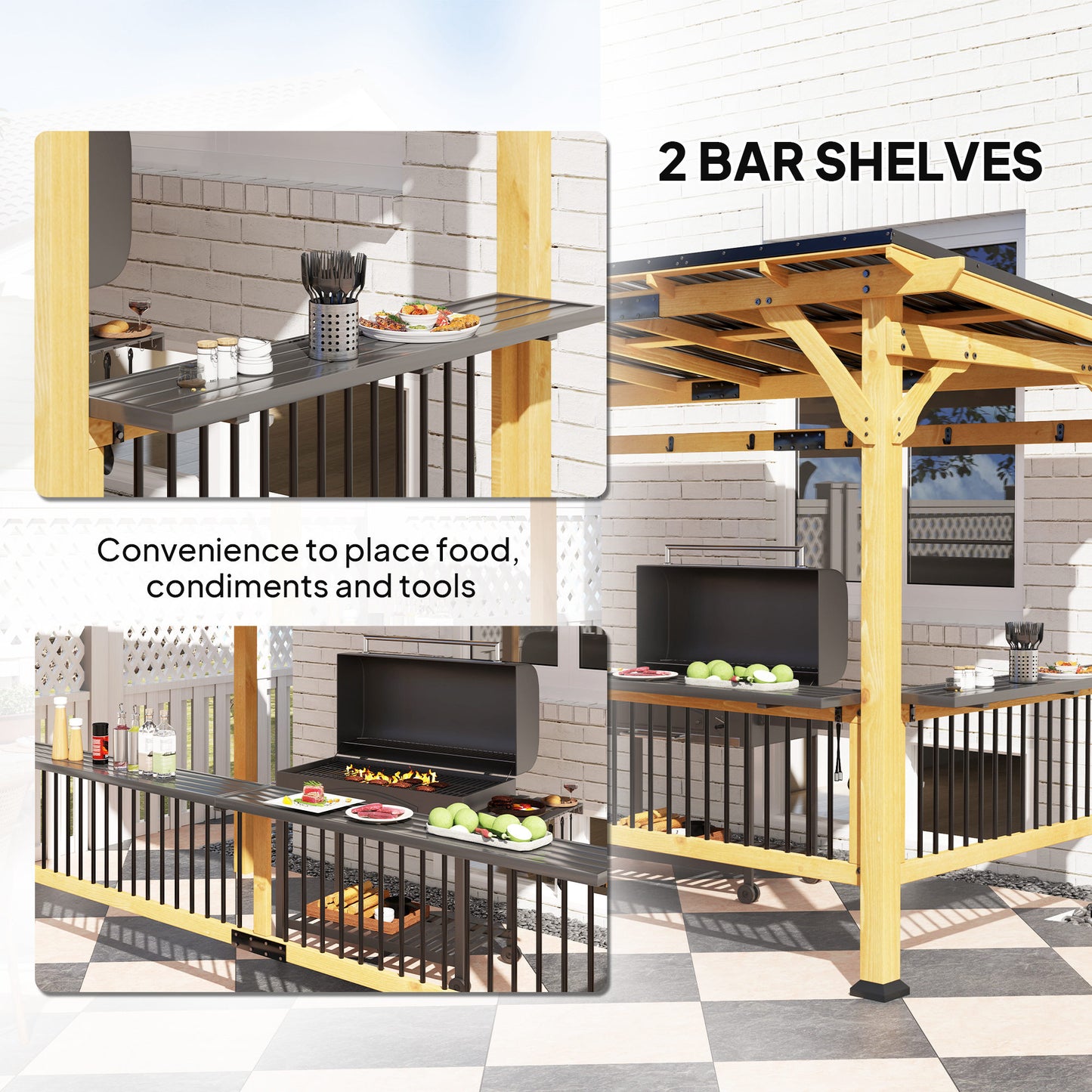 13 ft x 6 ft Metal Gazebo with Shelves, Natural