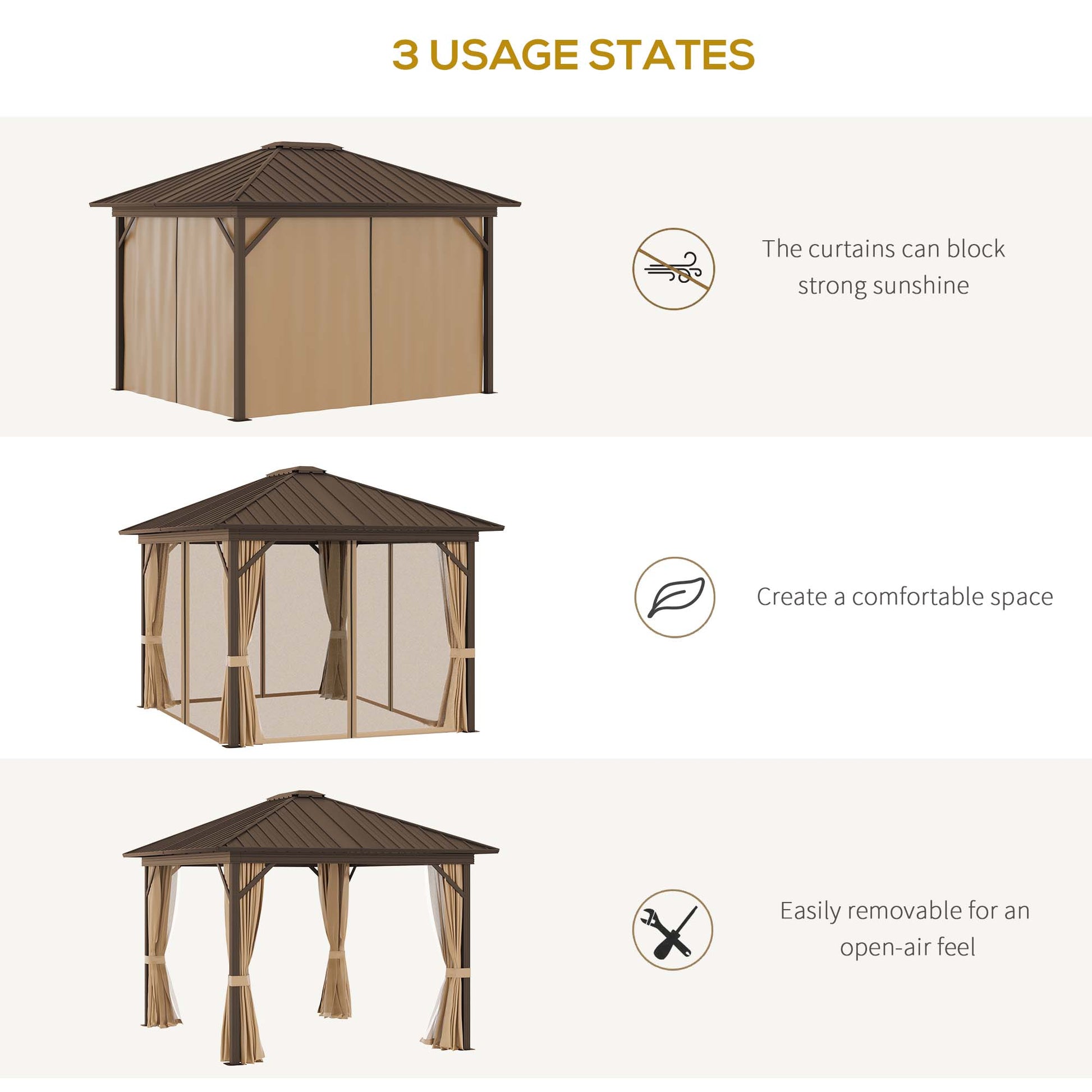 10 ft x 12 ft Aluminum Gazebo, Brown