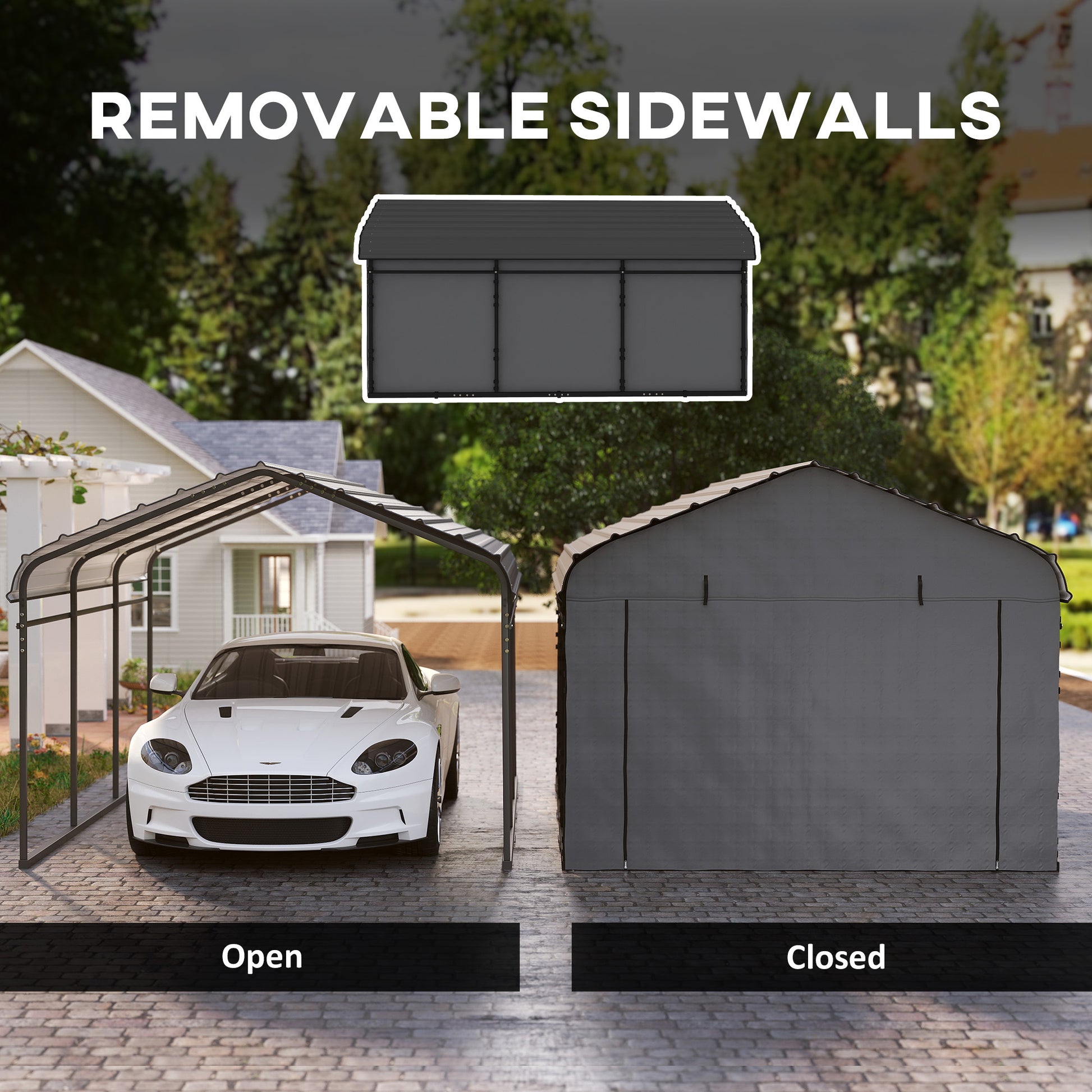 10 ft x 15 ft Plastic Carport, Dark Gray