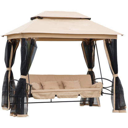 100.80 in x 67.80 in Metal Gazebo with Floor, Beige