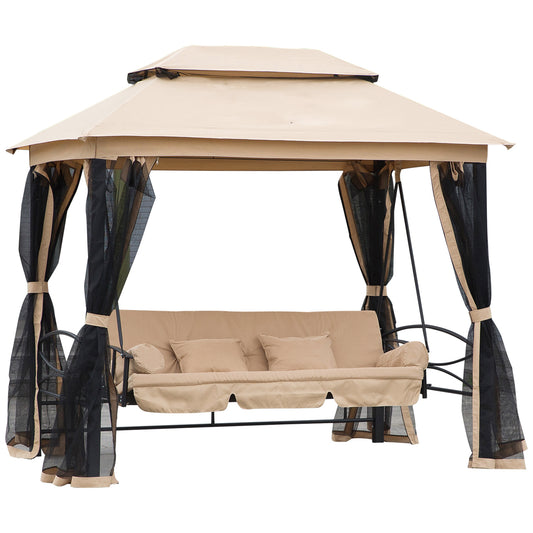 100.80 in x 67.80 in Metal Gazebo with Floor, Beige