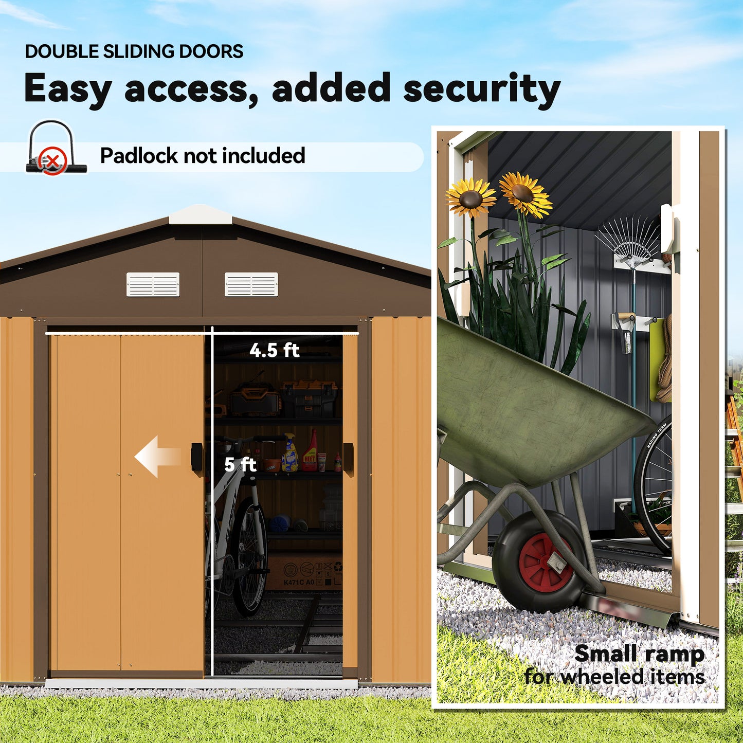 11.20 ft x 12.70 ft Metal Storage Shed with Foundation Kit, Yellow