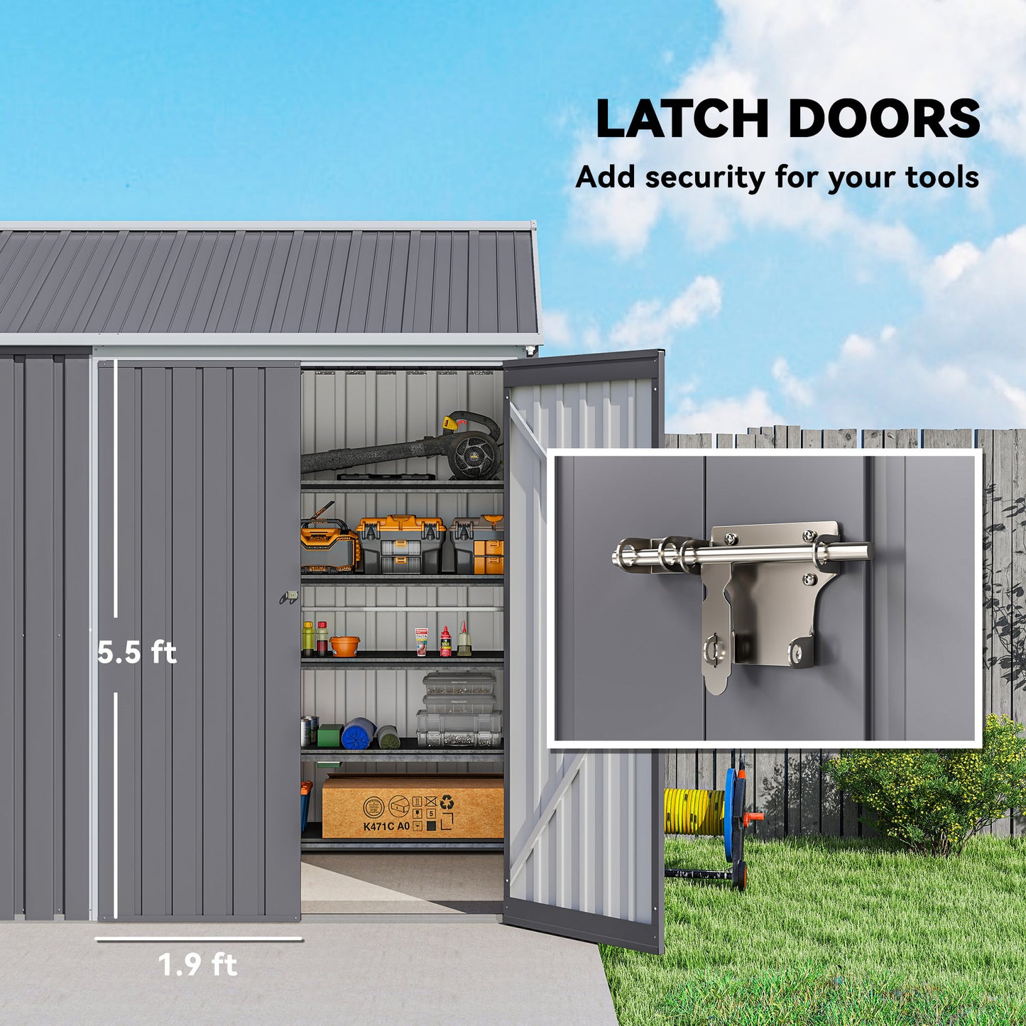 8 ft x 5.5 ft Metal Storage Shed with Floor, Gray
