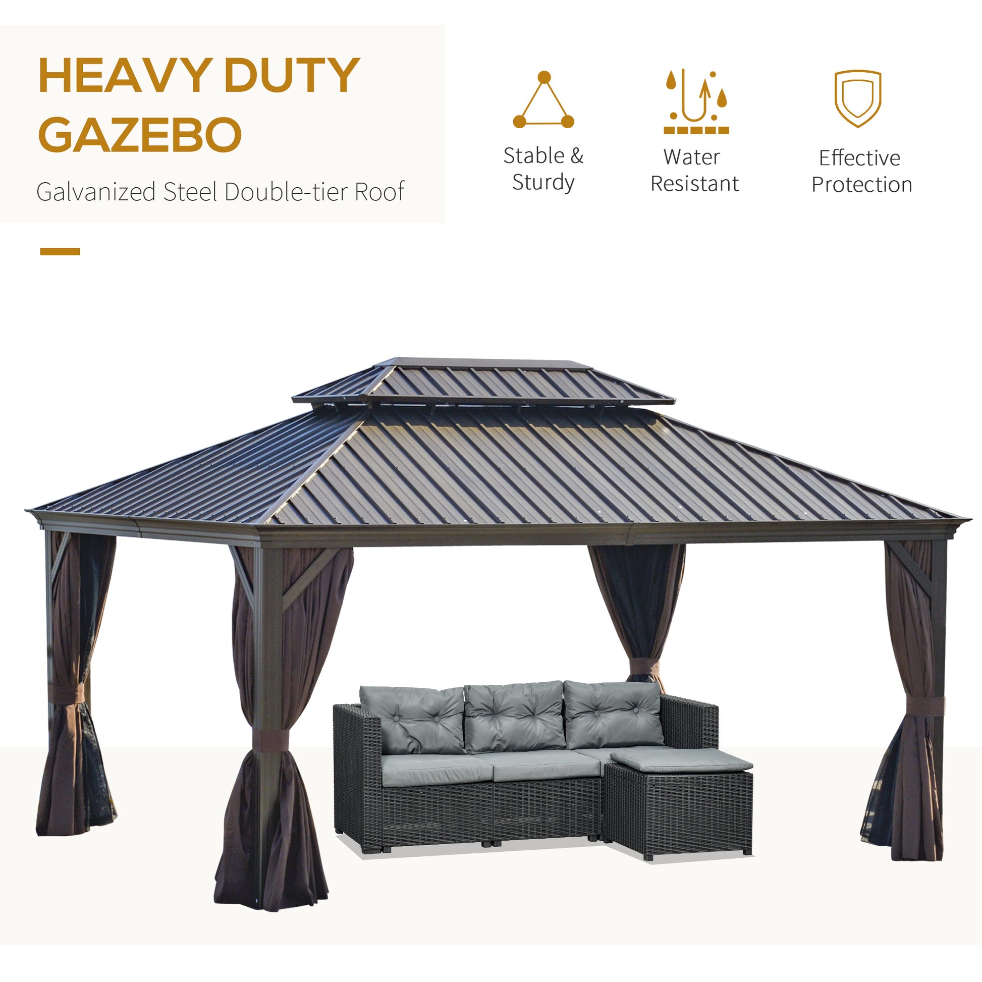 12 ft x 16 ft Aluminum Gazebo, Brown