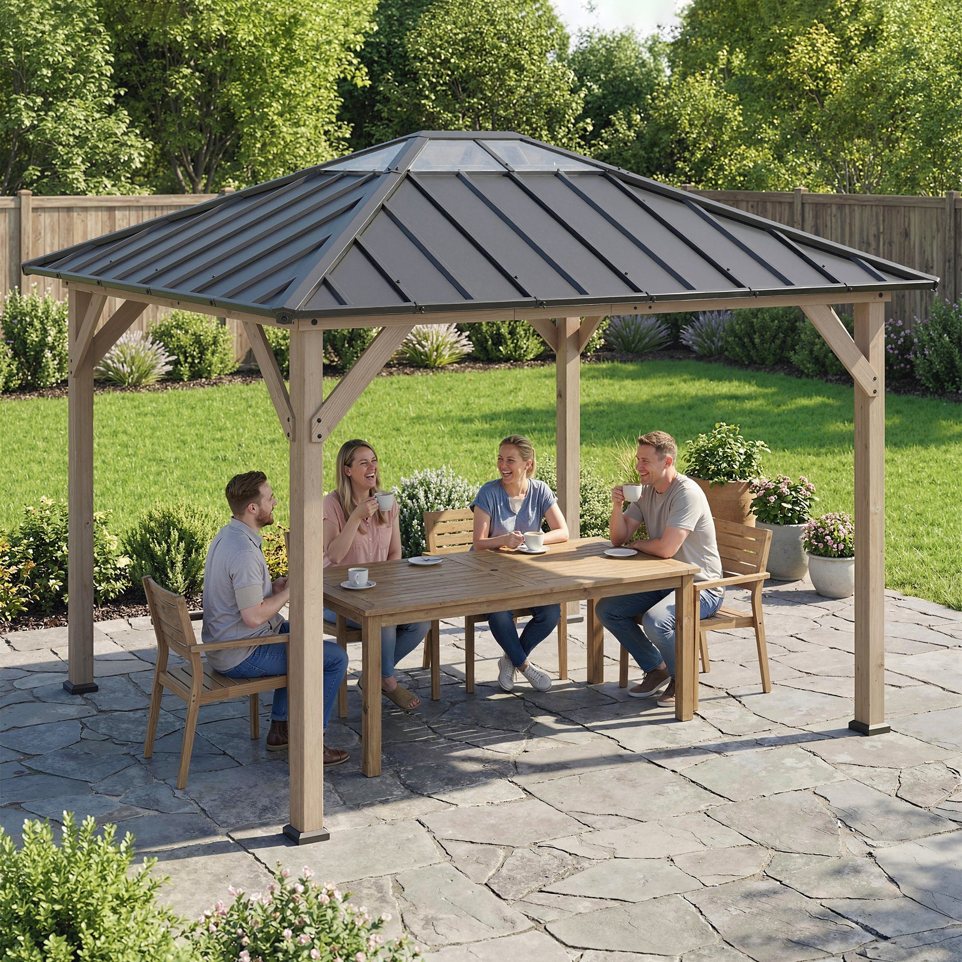 10 ft x 12 ft Aluminum Gazebo, Light Walnut