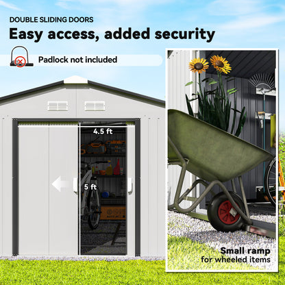 11.20 ft x 12.70 ft Metal Storage Shed with Foundation Kit, White
