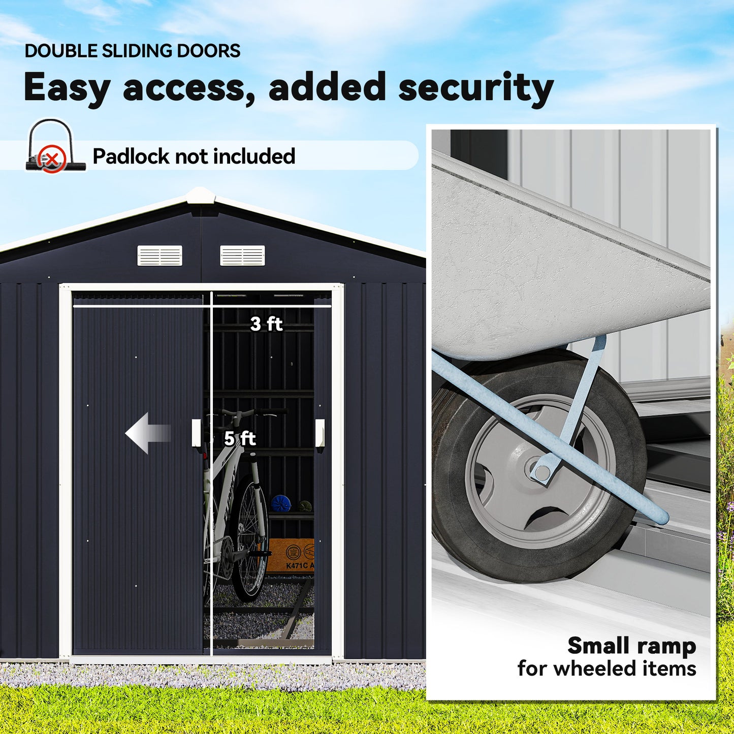 11 ft x 9 ft Metal Storage Shed with Foundation Kit, Dark Gray
