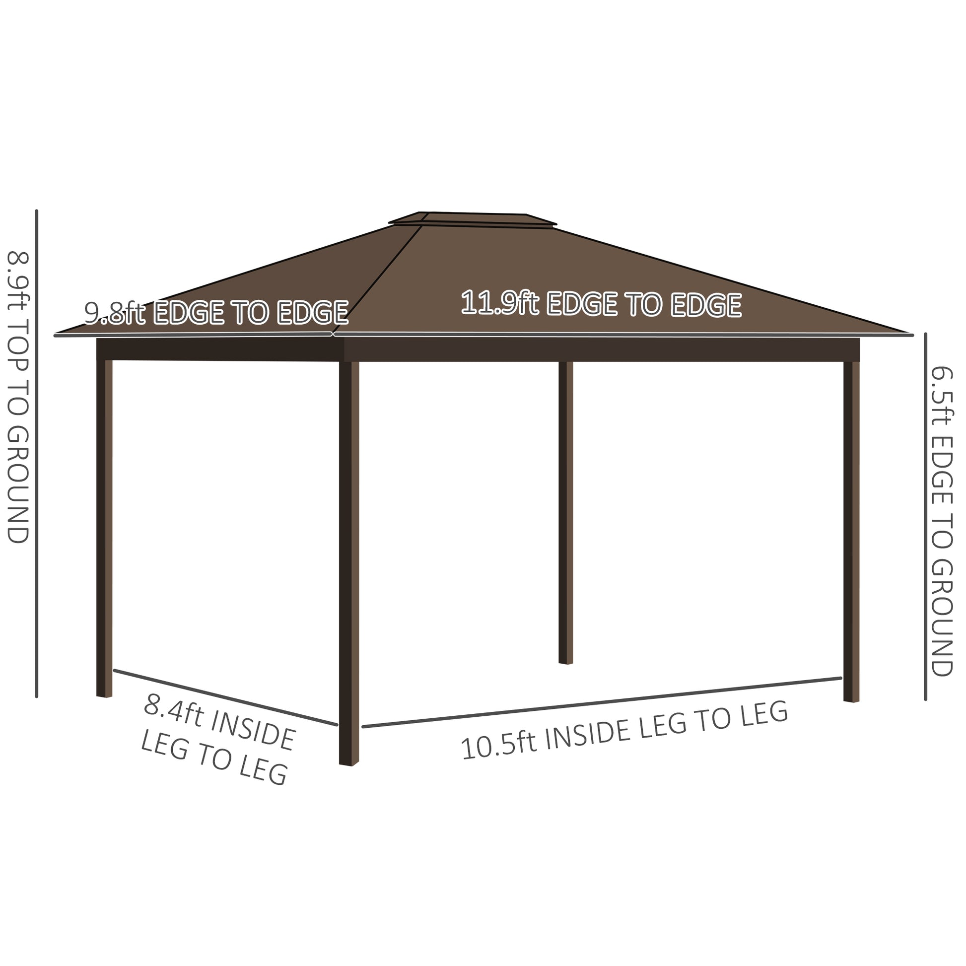 10 ft x 12 ft Aluminum Gazebo, Brown