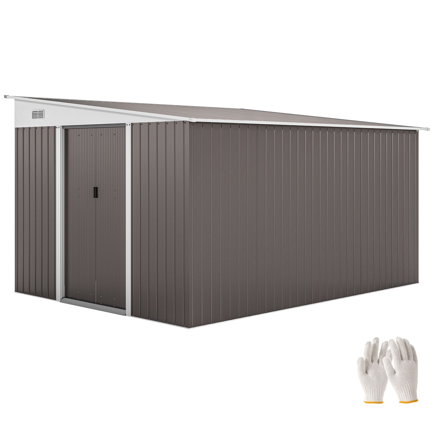 11 ft x 9 ft Metal Storage Shed with Foundation Kit, Gray