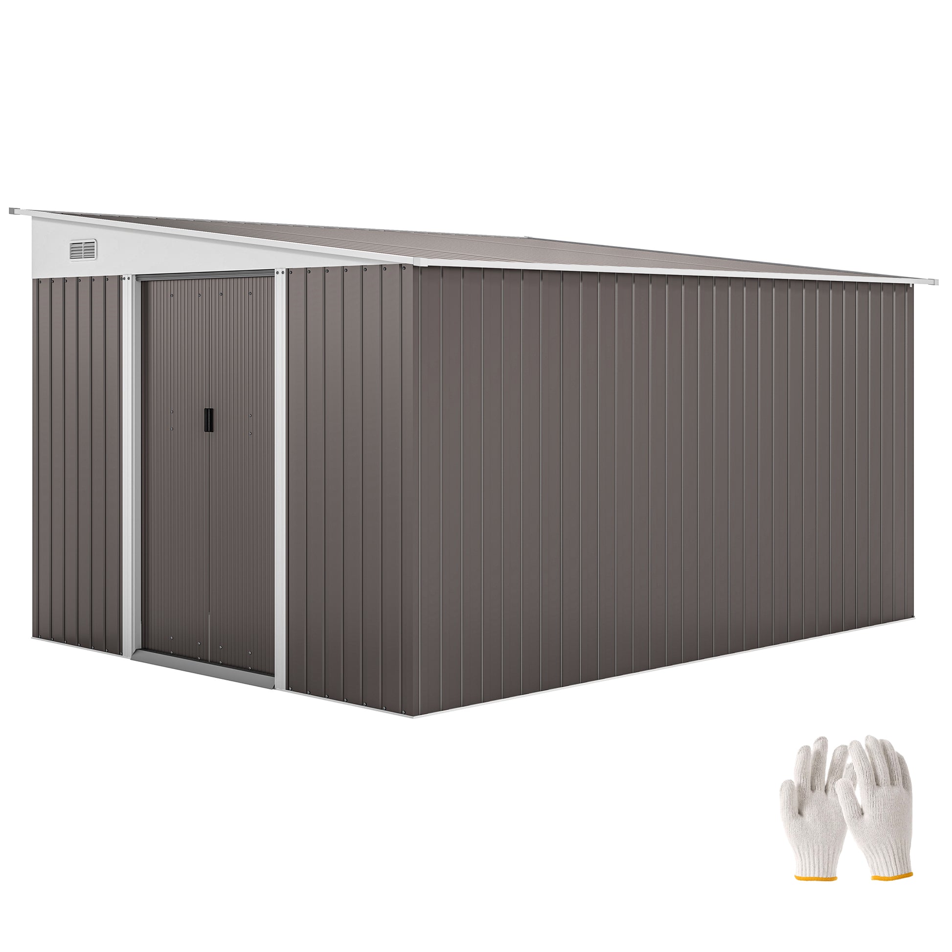 11 ft x 9 ft Metal Storage Shed with Foundation Kit, Gray