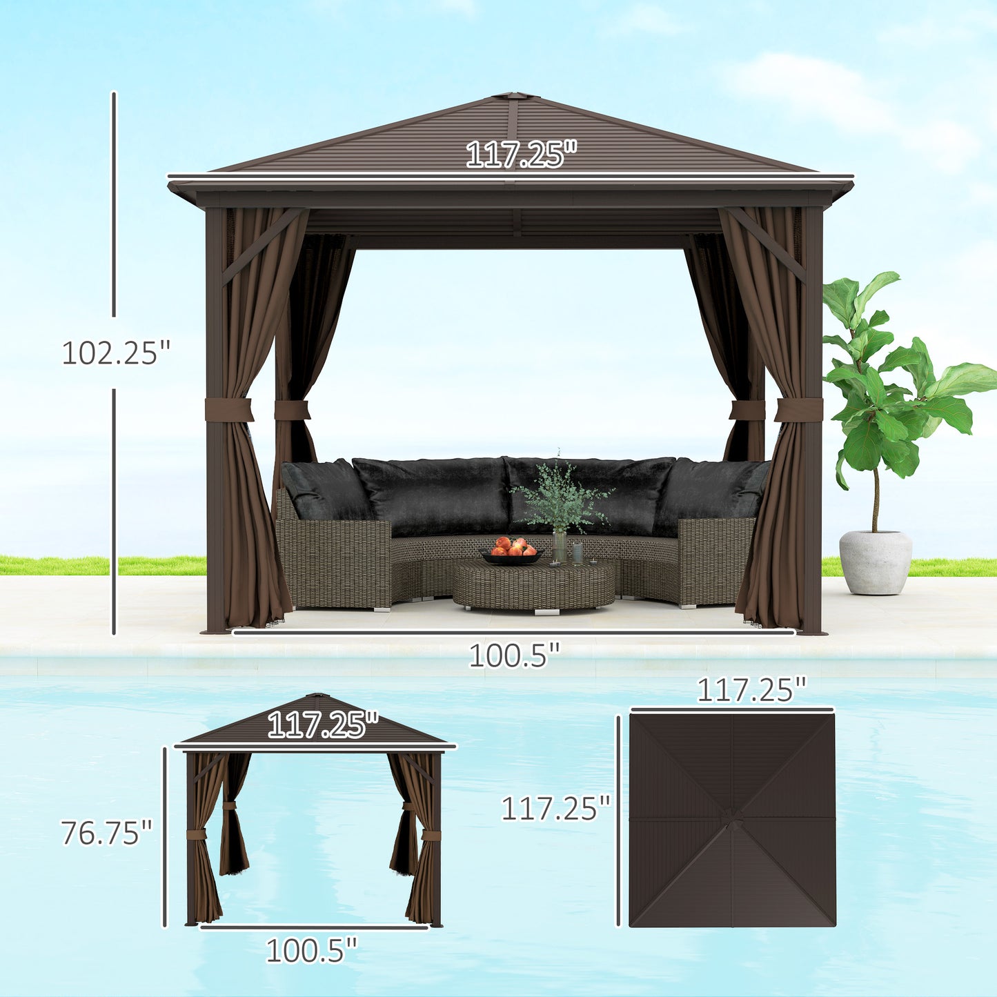 10 ft x 10 ft Aluminum Gazebo, Dark Brown