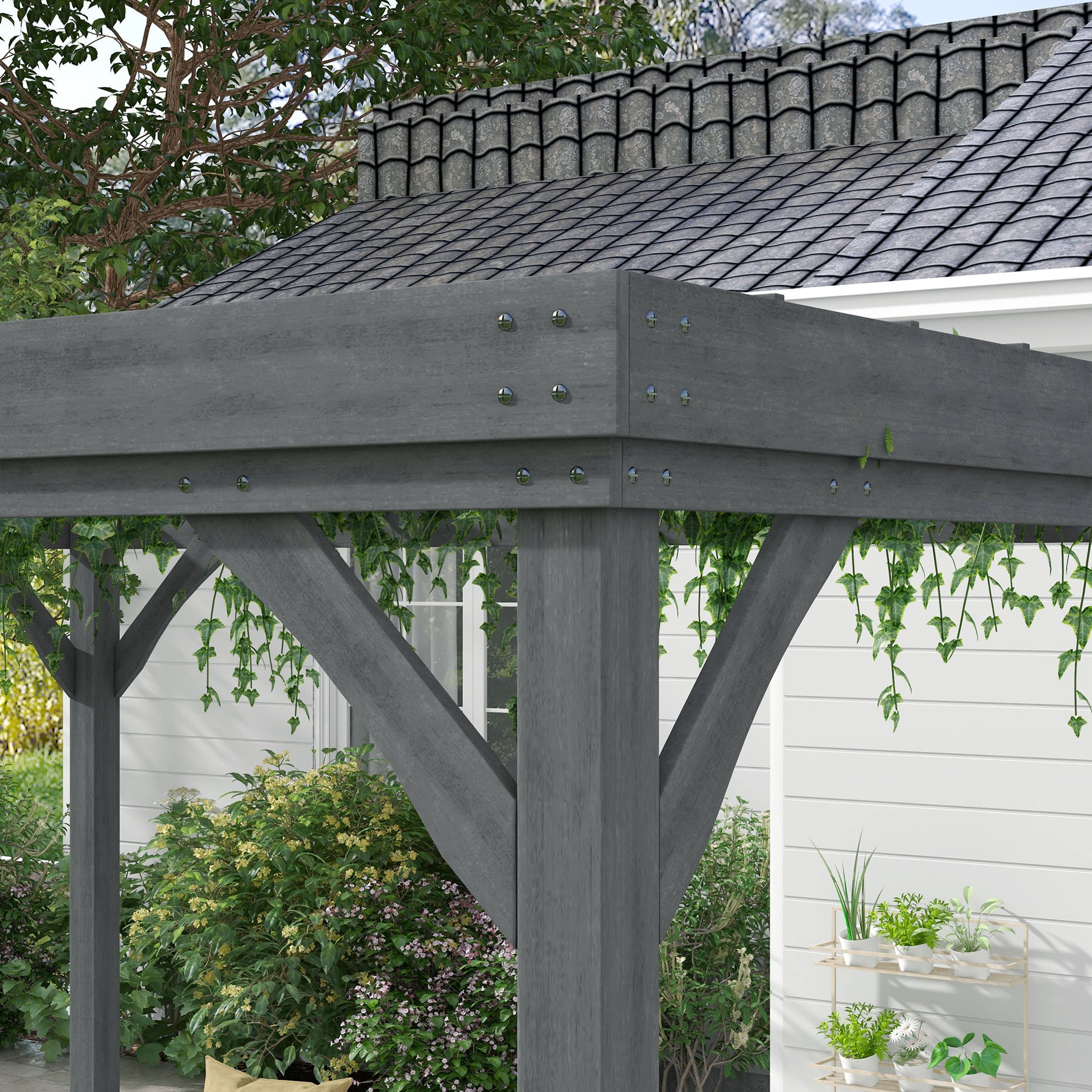 10 ft x 12 ft Wood Gazebo, Gray