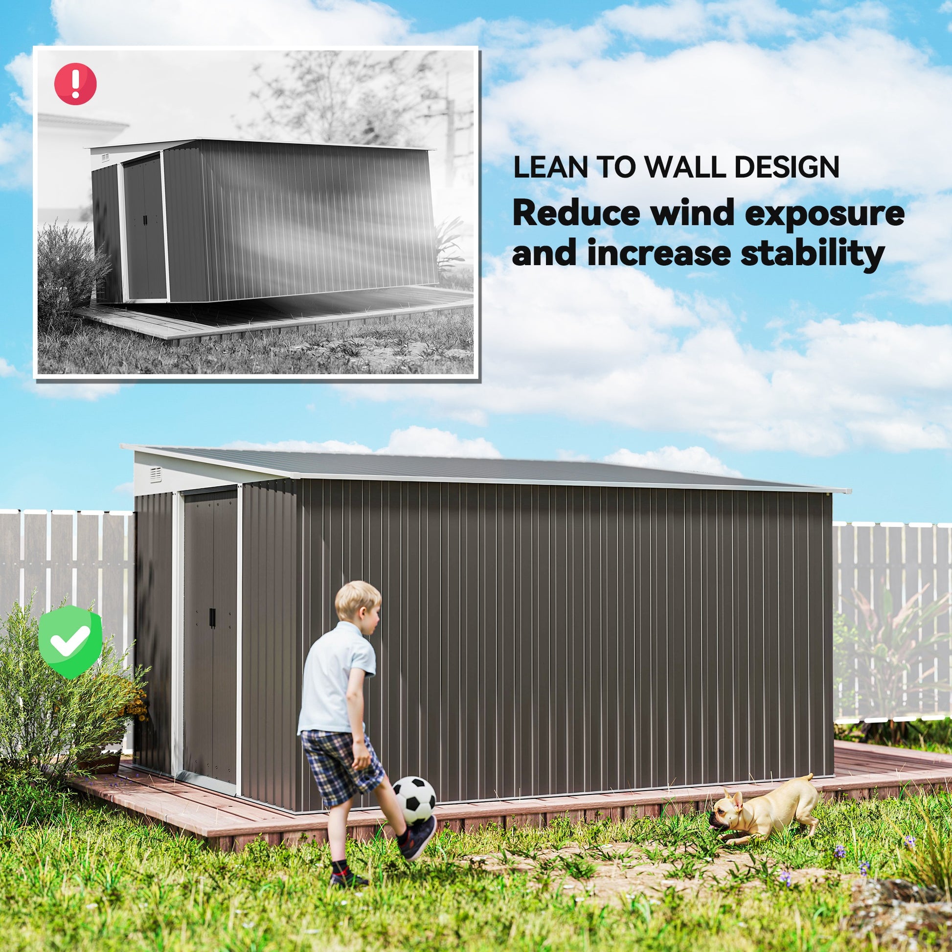 11 ft x 9 ft Metal Storage Shed with Foundation Kit, Gray