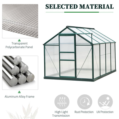 6 ft x 8 ft Polycarbonate Greenhouse with Roof Vent, Dark Green