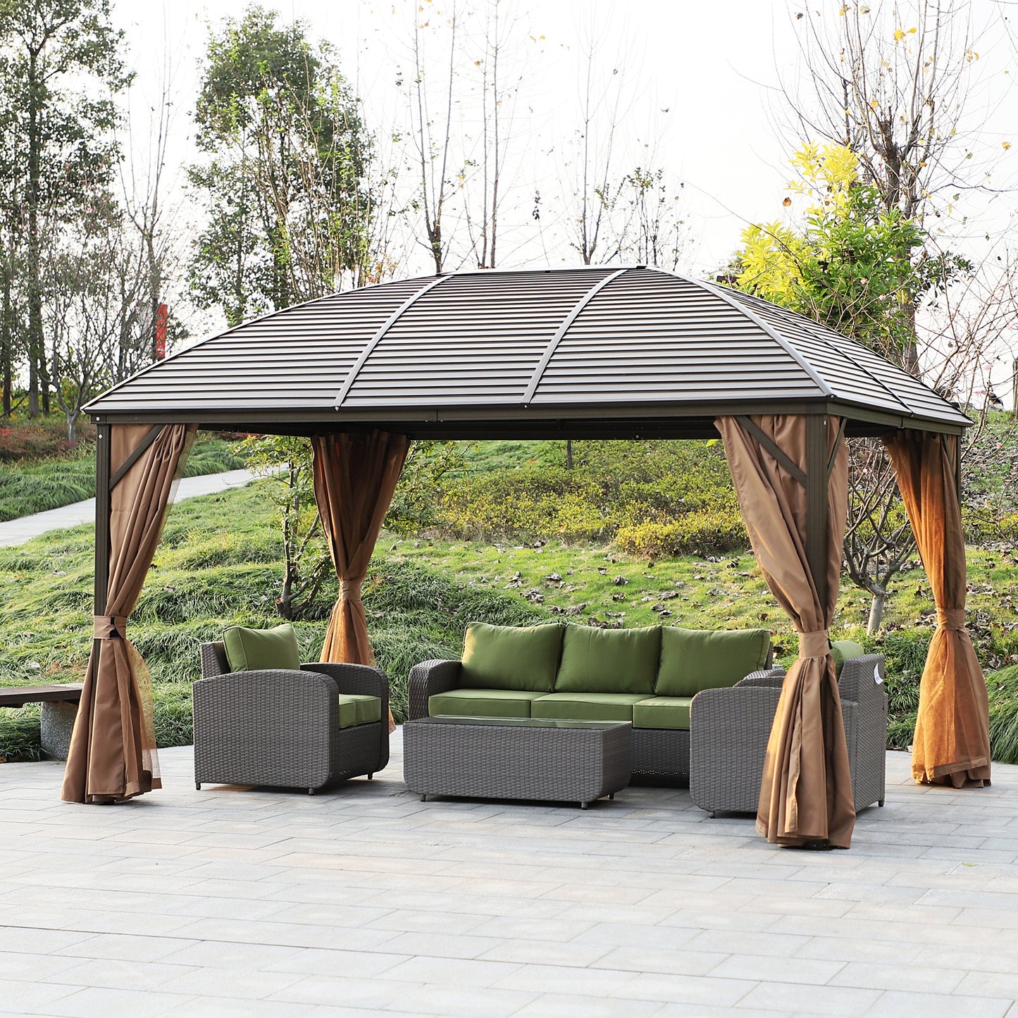 10 ft x 13 ft Aluminum Gazebo, Brown