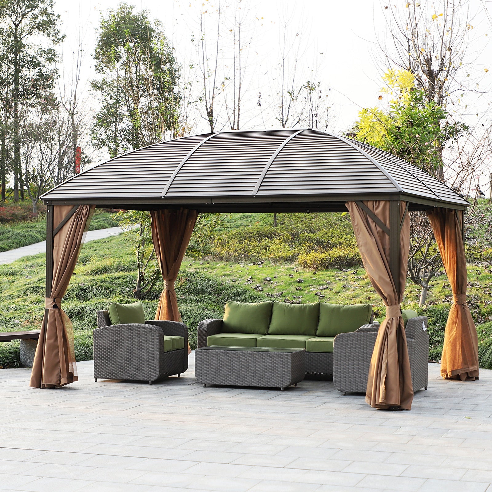 10 ft x 13 ft Aluminum Gazebo, Brown