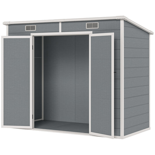8 ft x 4 ft Plastic Storage Shed with Floor, Gray