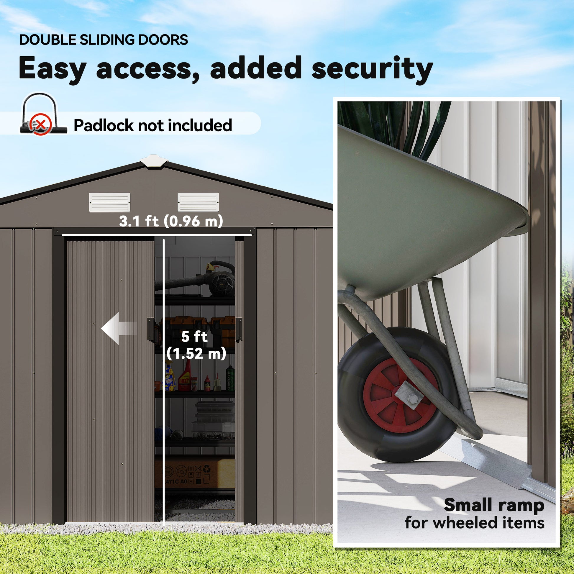 6 ft Metal Storage Shed with Foundation Kit, Brown