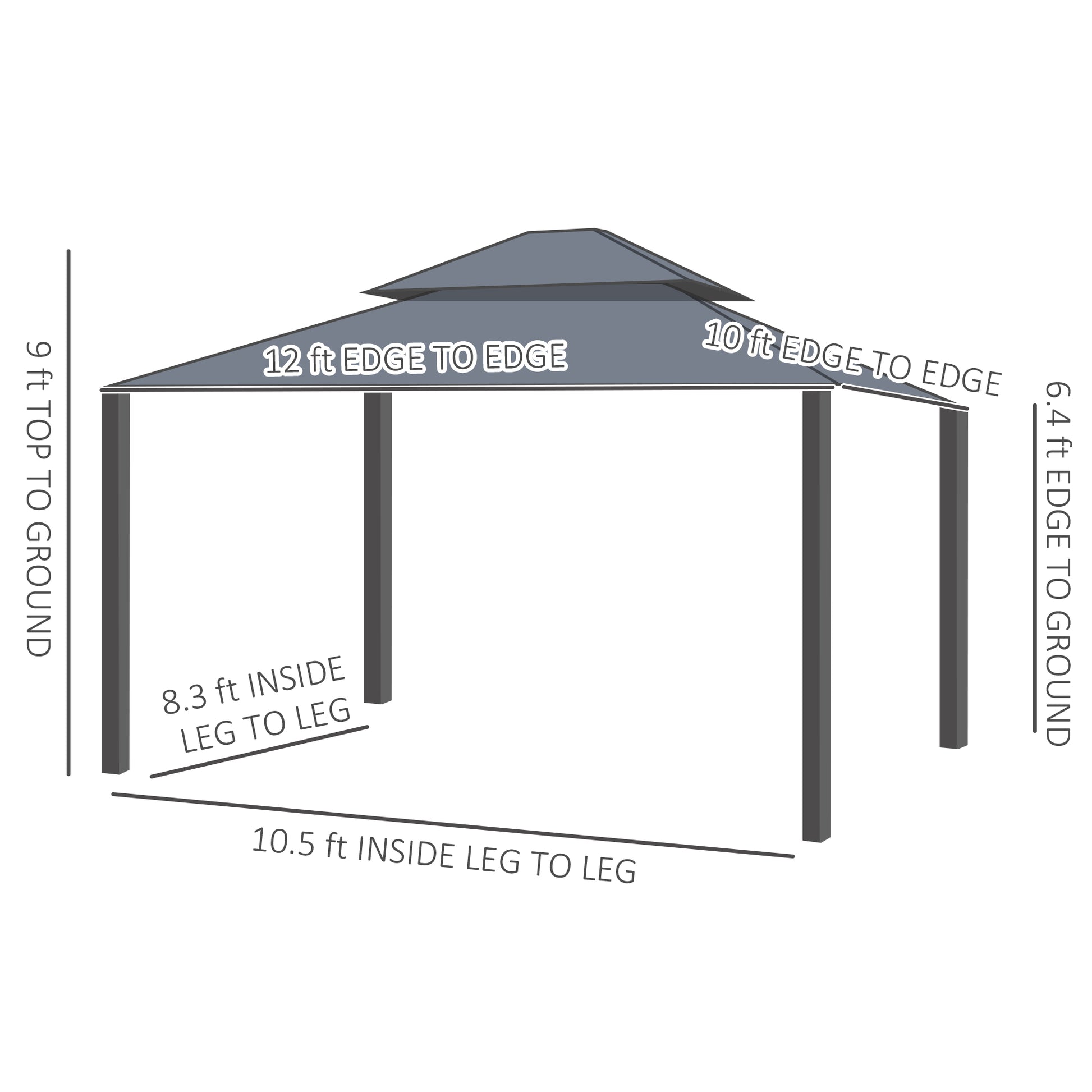 10 ft x 12 ft Aluminum Gazebo, Dark Gray