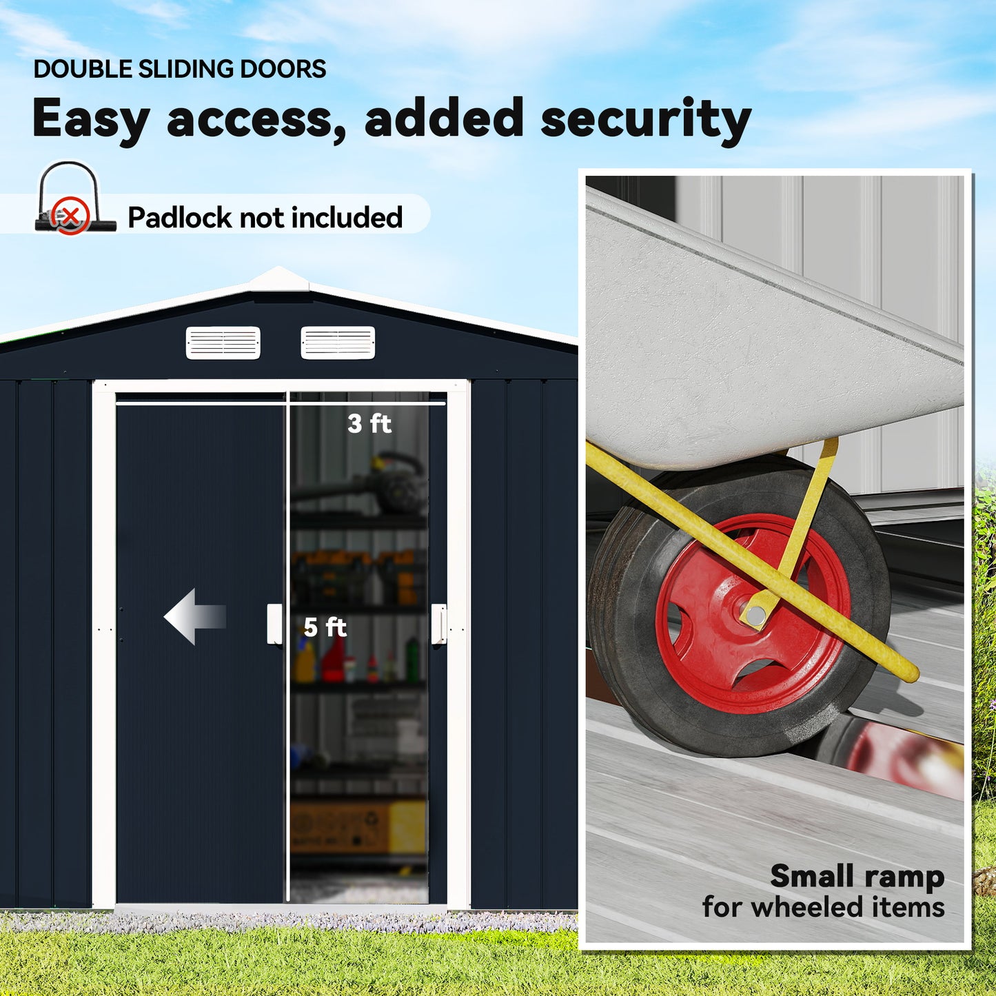 9 ft x 6 ft Metal Storage Shed with Foundation Kit, Dark Gray