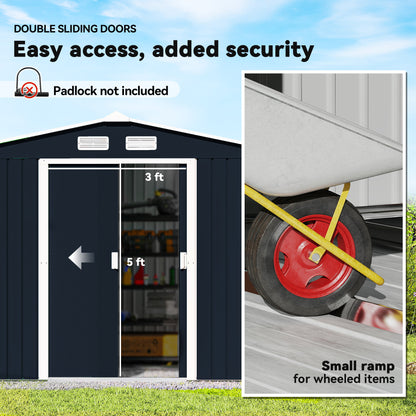 9 ft x 6 ft Metal Storage Shed with Foundation Kit, Dark Gray