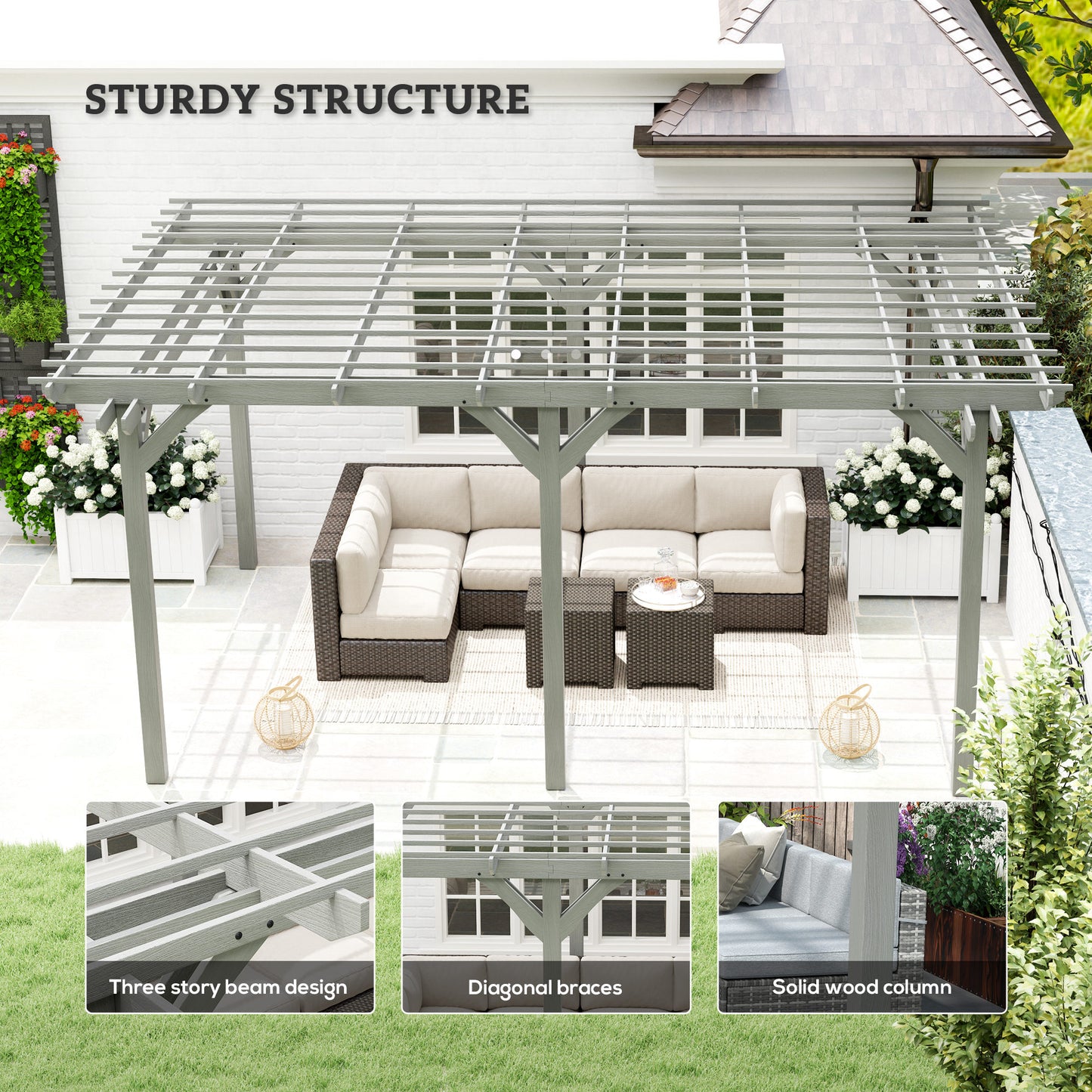 12 ft x 16 ft Wood Gazebo, Gray
