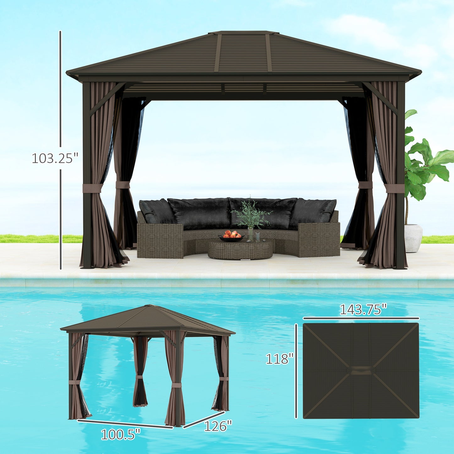 10 ft x 12 ft Aluminum Gazebo, Coffee