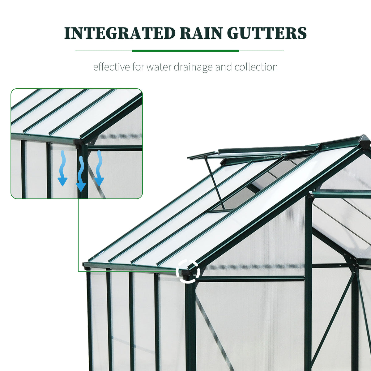 6 ft x 8 ft Polycarbonate Greenhouse with Roof Vent, Dark Green