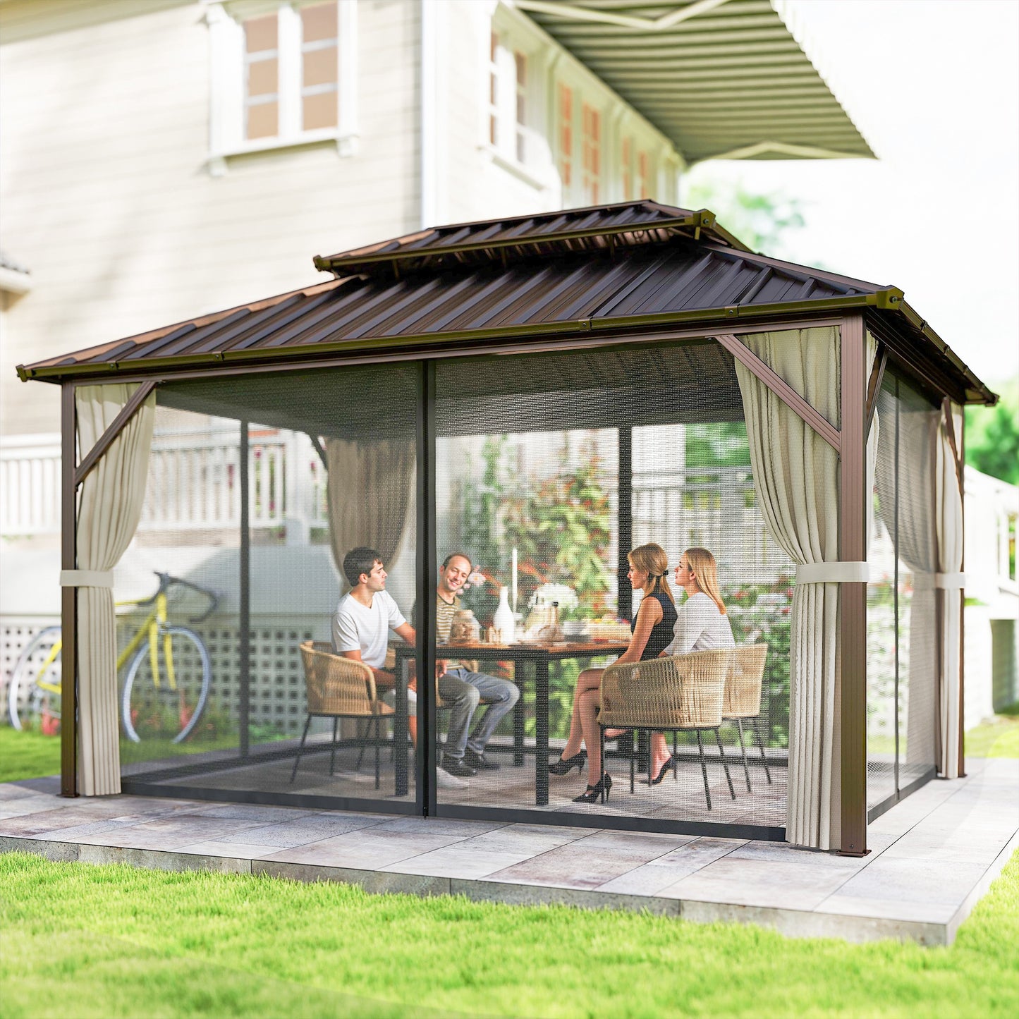10 ft x 14 ft Aluminum Gazebo with Vents, Brown