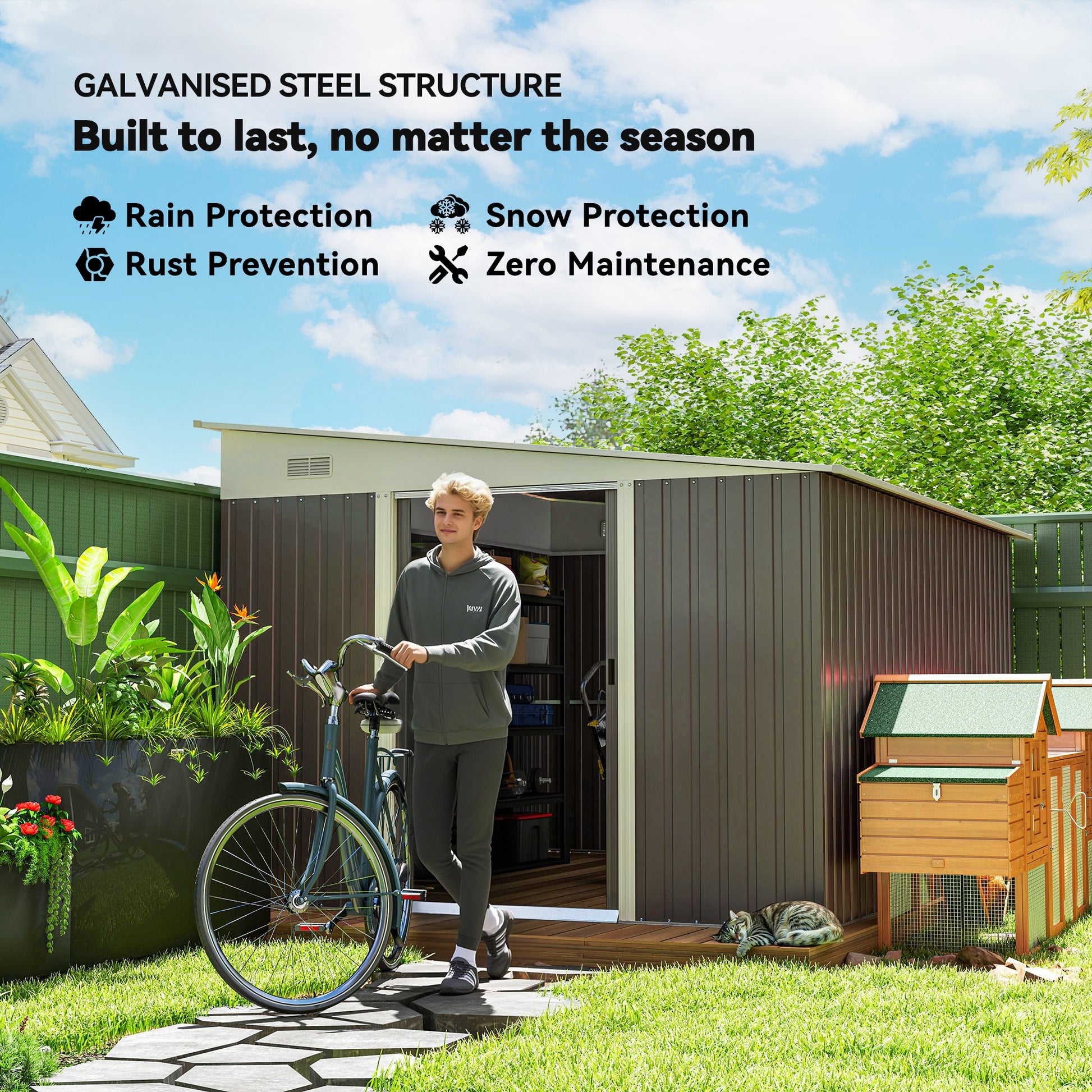 11 ft x 9 ft Metal Storage Shed with Foundation Kit, Gray