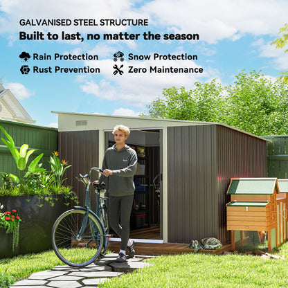 11 ft x 9 ft Metal Storage Shed with Foundation Kit, Gray