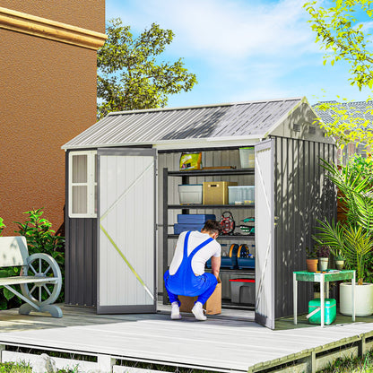 8 ft x 5.5 ft Metal Storage Shed with Floor, Gray