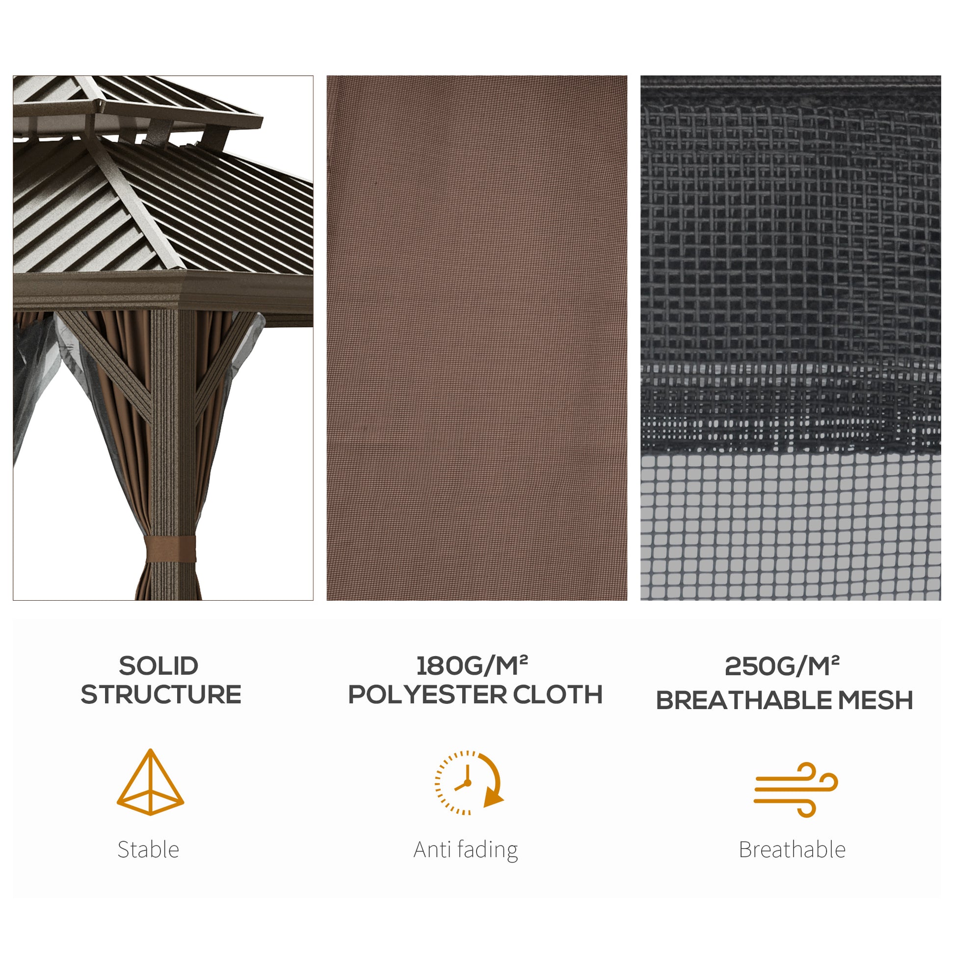 12 ft x 12 ft Aluminum Gazebo, Brown