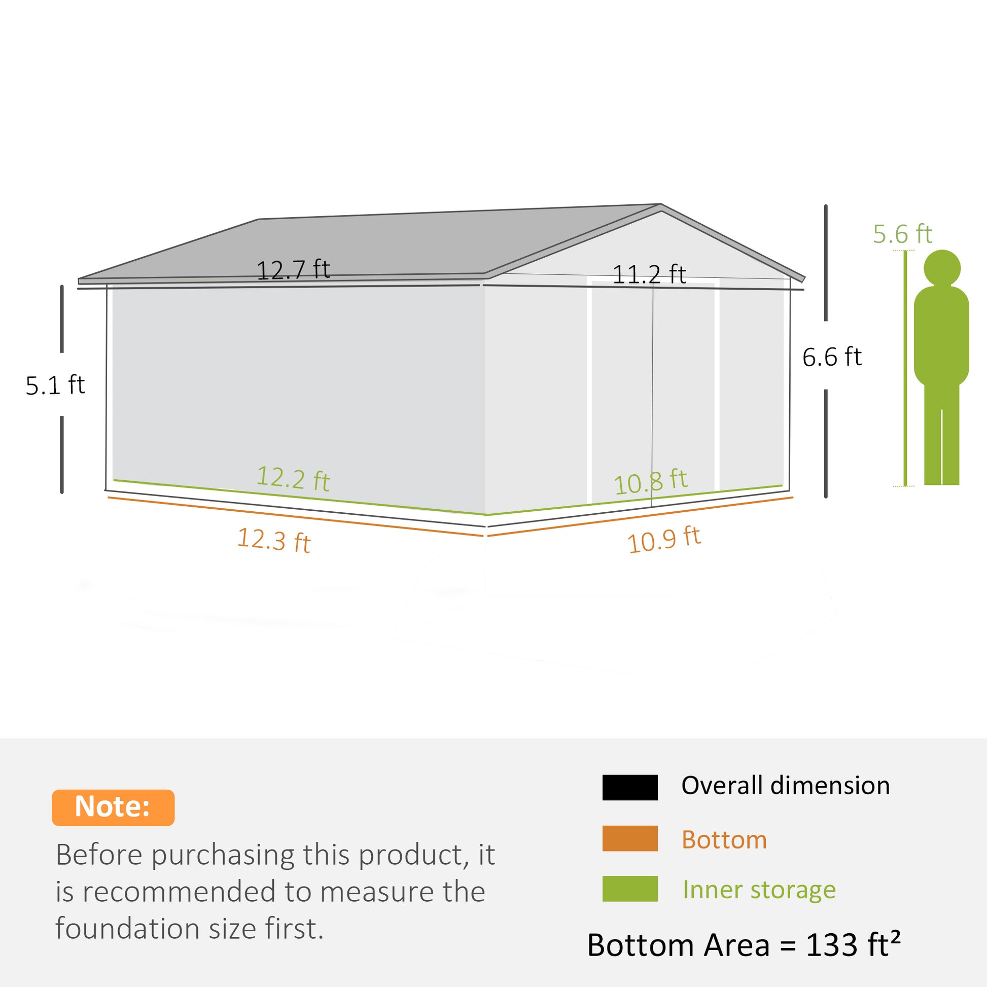 11.20 ft x 12.70 ft Metal Shed with Foundation Kit, Brown