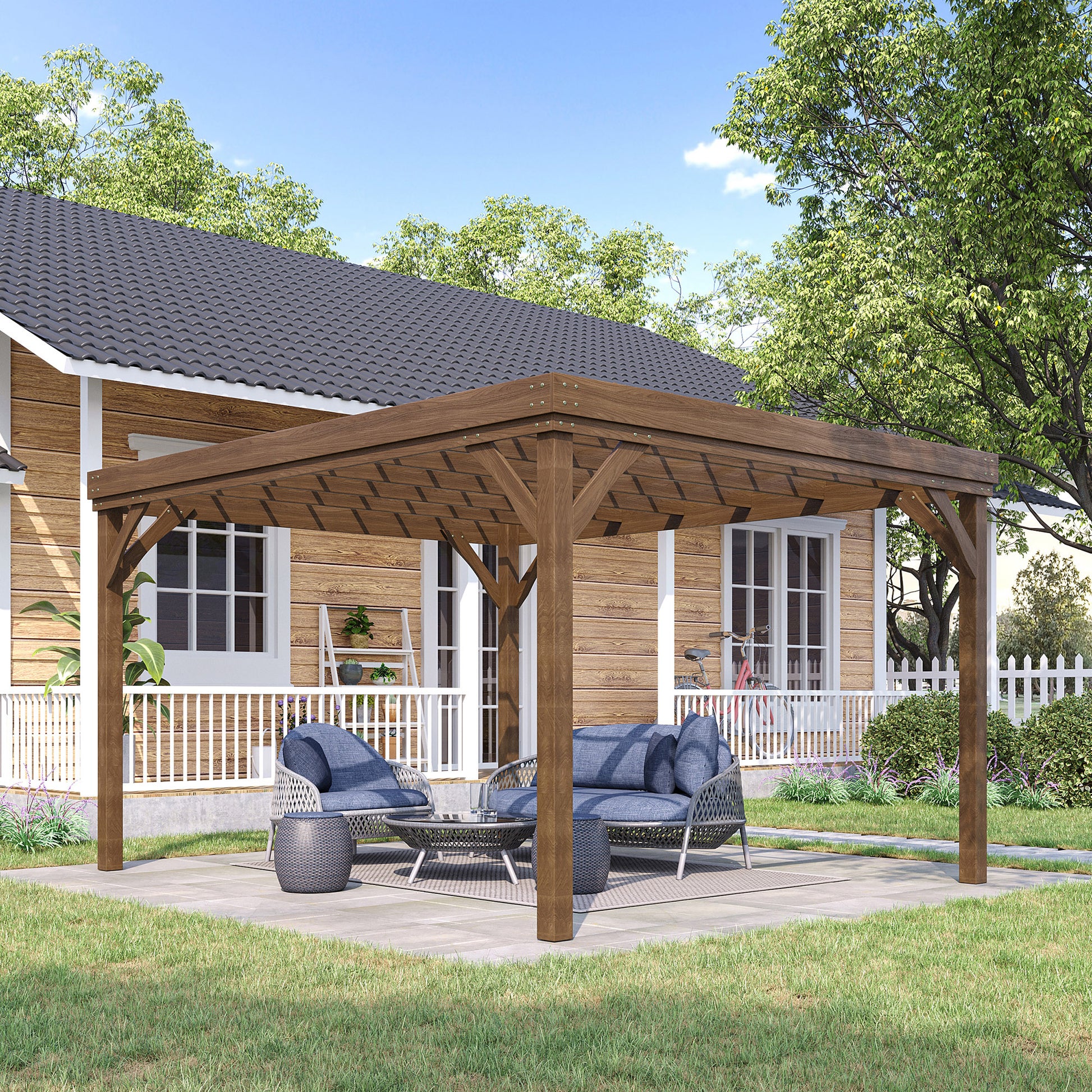 10 ft x 12 ft Wood Gazebo, Brown