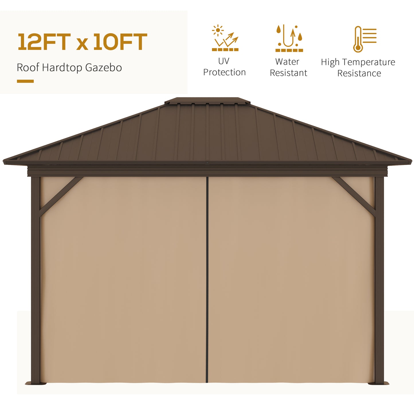 10 ft x 12 ft Aluminum Gazebo, Brown