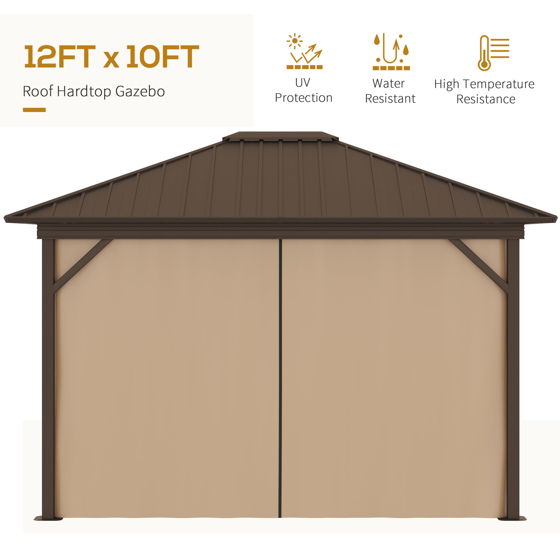 10 ft x 12 ft Aluminum Gazebo, Brown