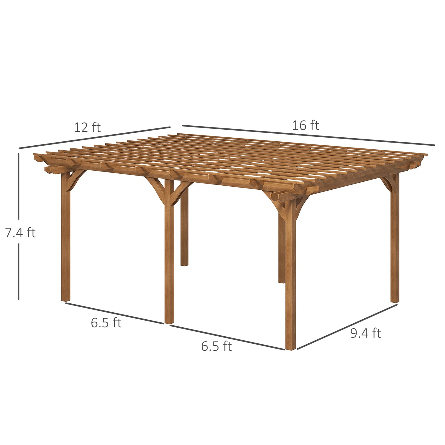12 ft x 16 ft Wood Gazebo, Brown