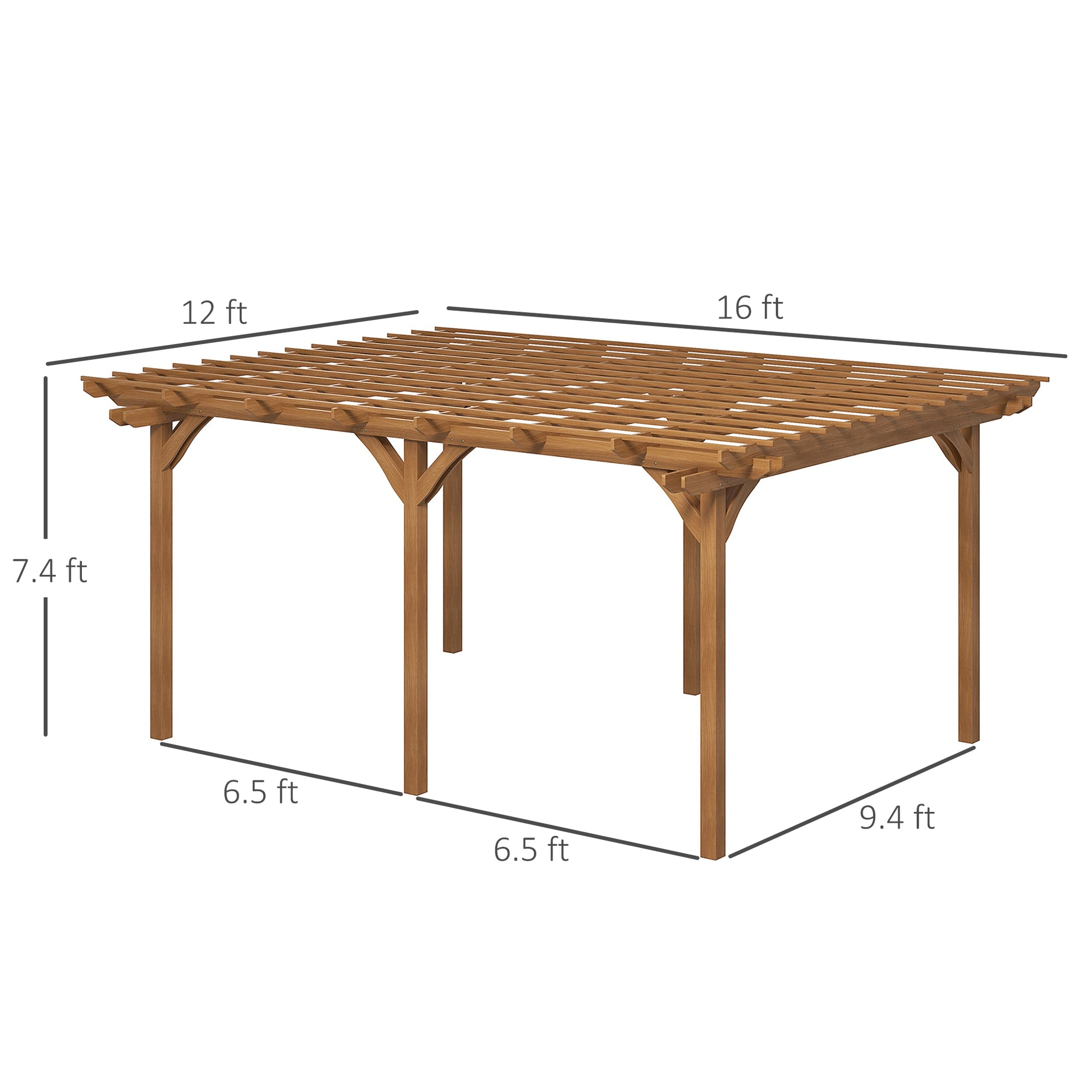 12 ft x 16 ft Wood Gazebo, Brown