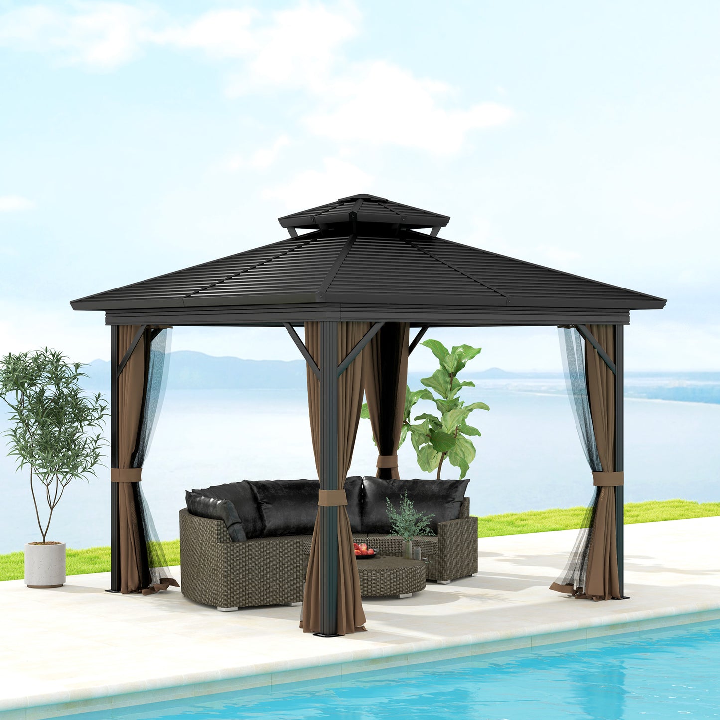 10 ft x 10 ft Aluminum Gazebo, Dark Brown
