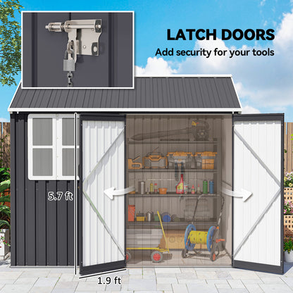 8 ft x 6 ft Metal Storage Shed with Floor, Dark Gray